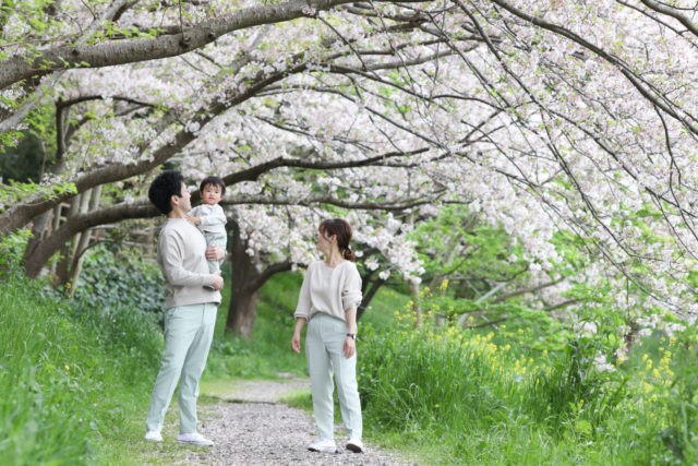 桜まだかなぁ～。毎年同じ時期に同じ場所で家族写真を撮っています